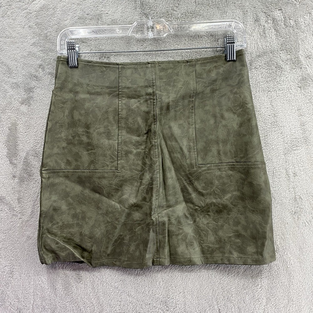 Mint Vanilla Olive Green Faux Leather Mini Skirt Women's 10 Back Zip